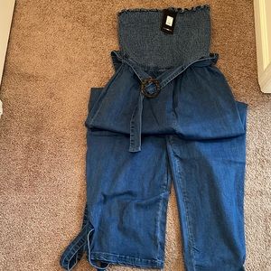 NEW Strapless Denim Jumpsuit with tie strap legs